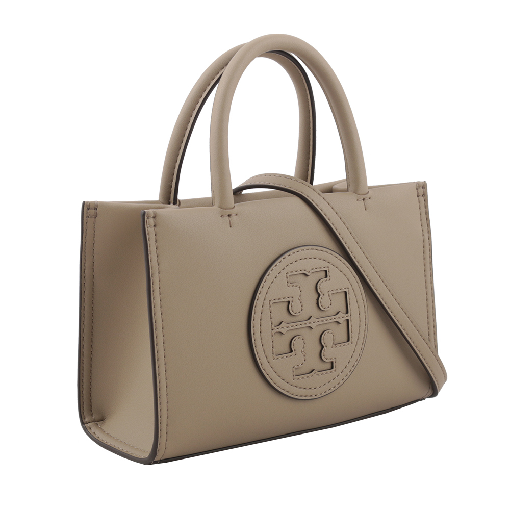 【Tory Burch】Ella 圓形標誌牛皮迷你二用托特包(陶灰色)