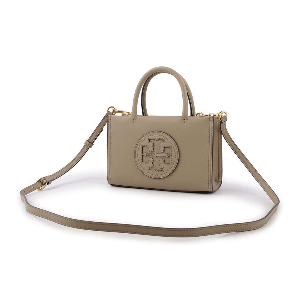 【TORY BURCH】Ella 圓形標誌牛皮迷你二用托特包(陶灰色) 145613 201