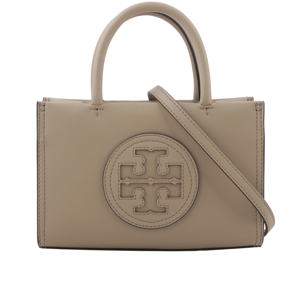 【TORY BURCH】Ella 圓形標誌牛皮迷你二用托特包(陶灰色) 145613 201
