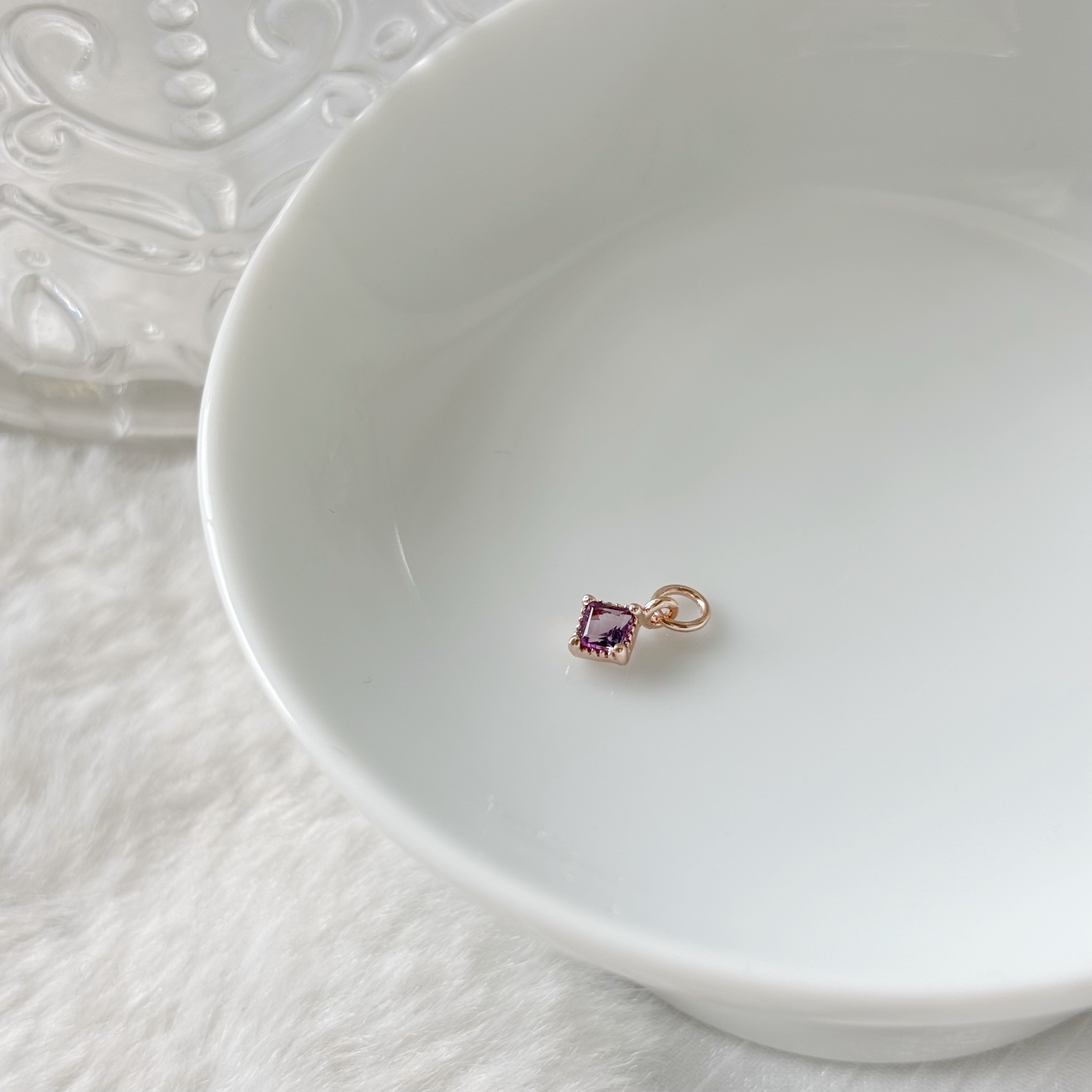 蛋糕菱形紫水晶耳墜