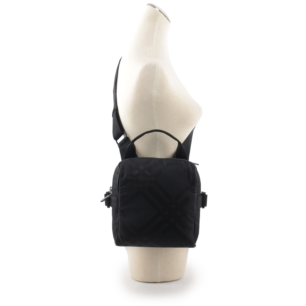 【BURBERRY】格紋緹花帆布手提/斜背二用包(黑色) 8080900 A1189