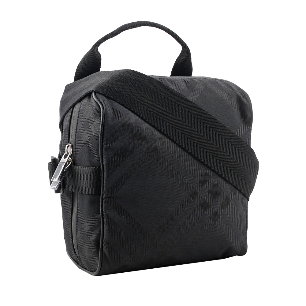 【BURBERRY】格紋緹花帆布手提/斜背二用包(黑色) 8080900 A1189