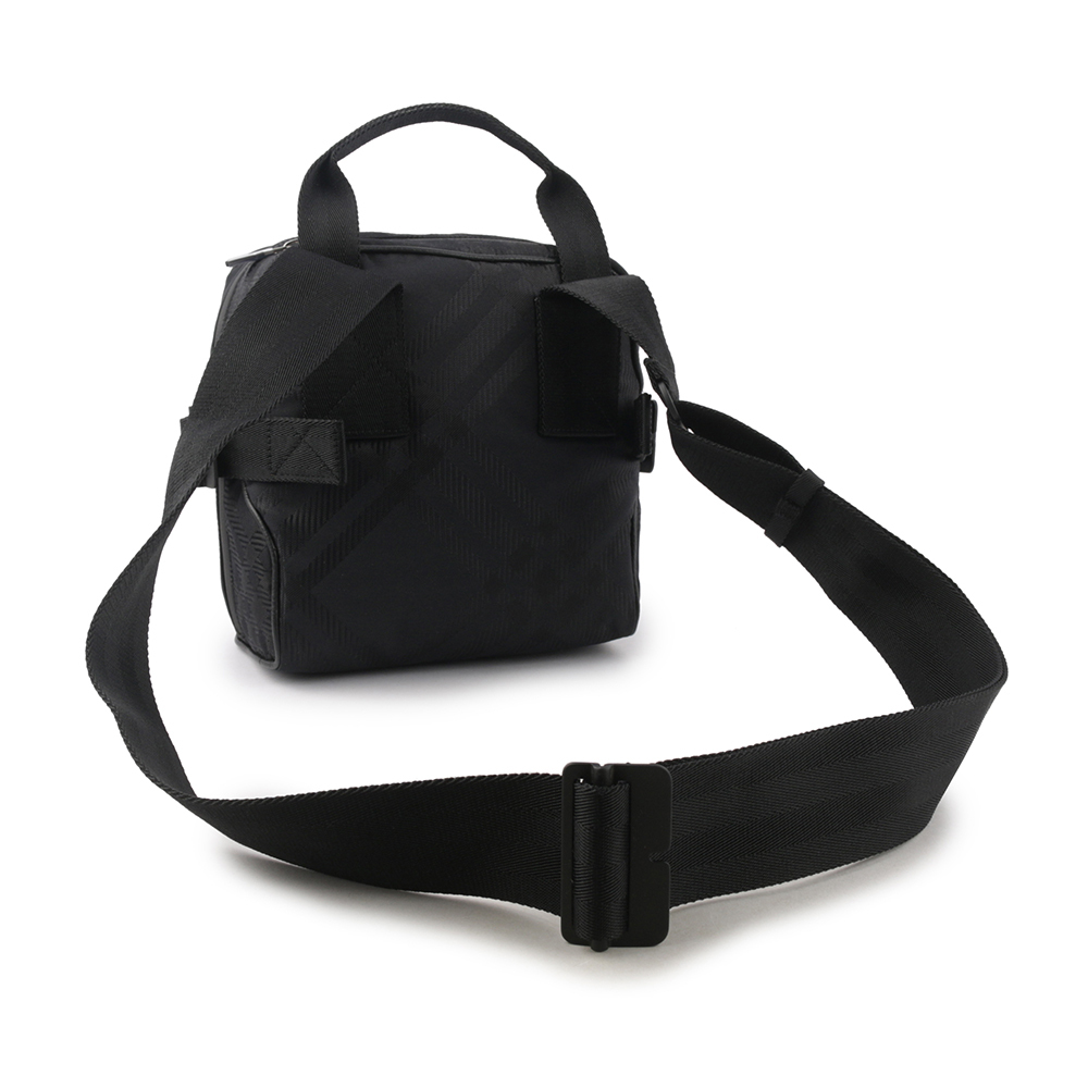 【BURBERRY】格紋緹花帆布手提/斜背二用包(黑色) 8080900 A1189