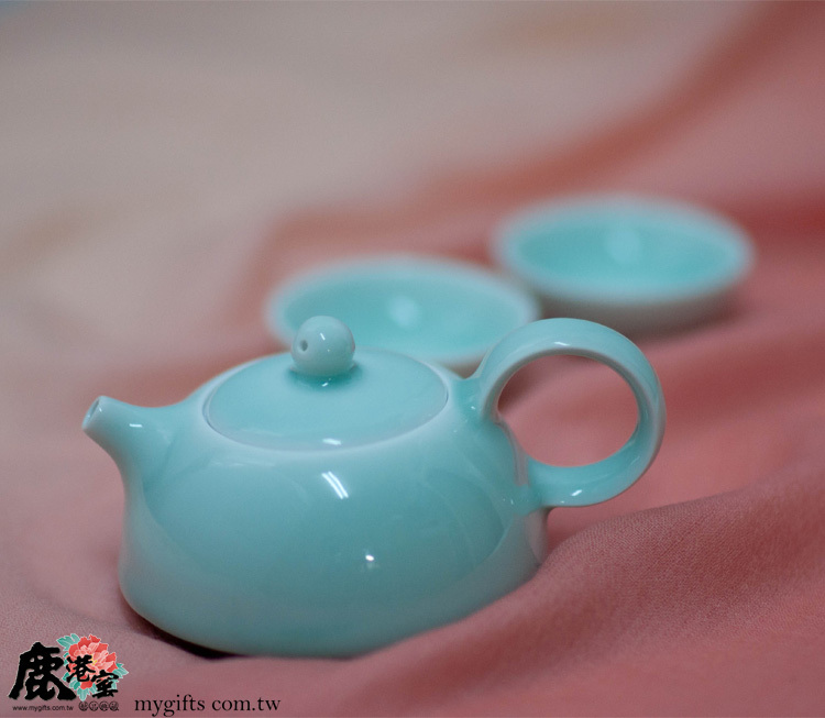 玉青瓷春壺茶具組｜1壺2杯典雅陶瓷 中式品茗禮盒首選