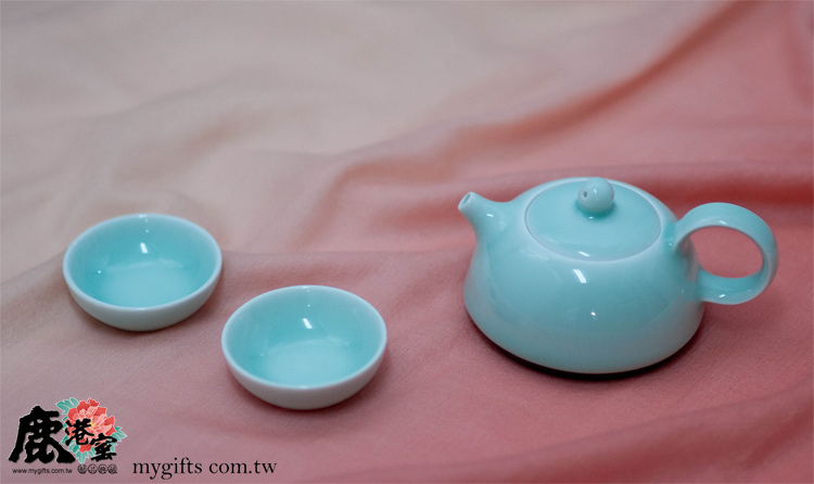 鹿港窯禮品館|玉青瓷器-茶具組【春壺】1壺2杯