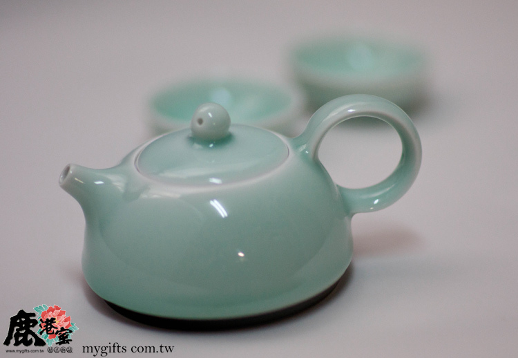 鹿港窯禮品館|玉青瓷器-茶具組【春壺】1壺2杯