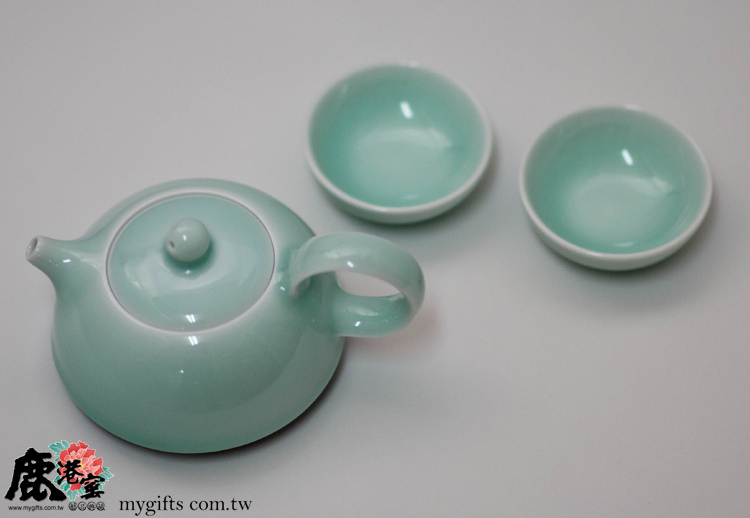 鹿港窯禮品館|玉青瓷器-茶具組【春壺】1壺2杯