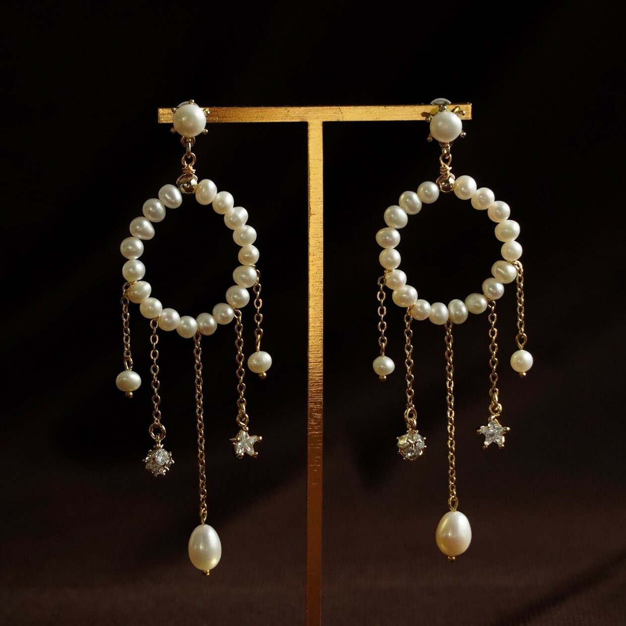 18KGP Pearl cascade耳環