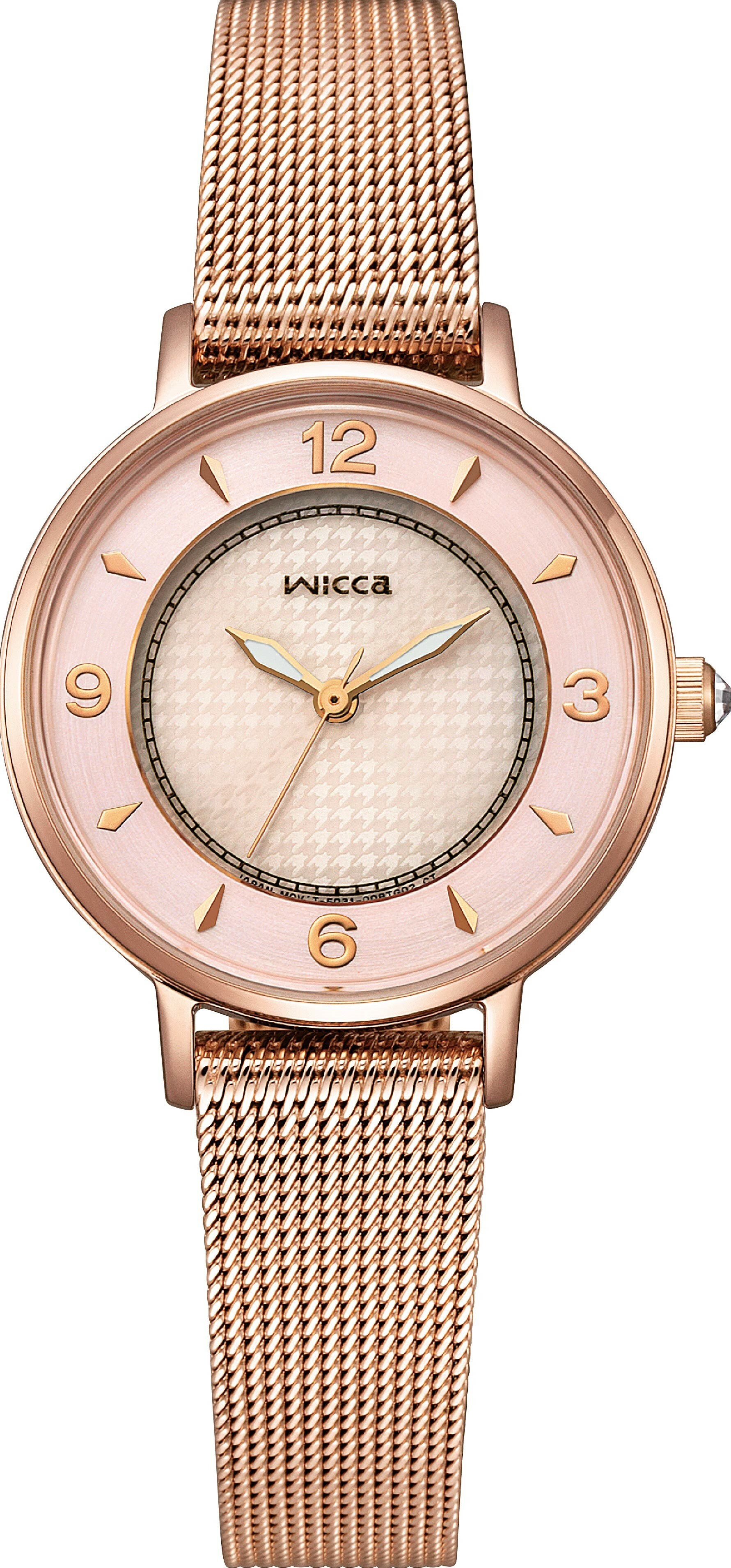 萬年鐘錶 - Citizen - Wicca  少女系列  太陽能淡粉面盤玫瑰金米蘭錶帶女錶  KP3-465-95 錶徑28.1MM