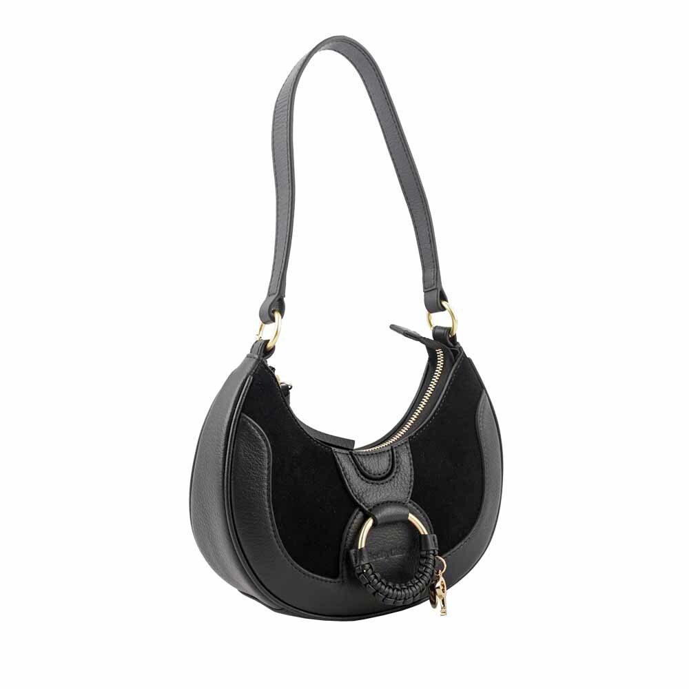 【SEE BY CHLOE】Hana 牛皮拼麂皮半月肩背包(黑色) CHS24USC17417 001