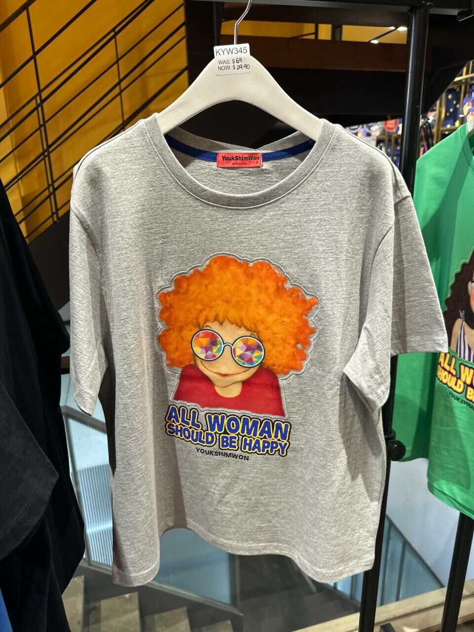 [S] YSW SUNNY ALL WOMEN SHOULD BE HAPPY PRINT T-SHIRT,GREY, J2WTS41GYSNF (SYW279)