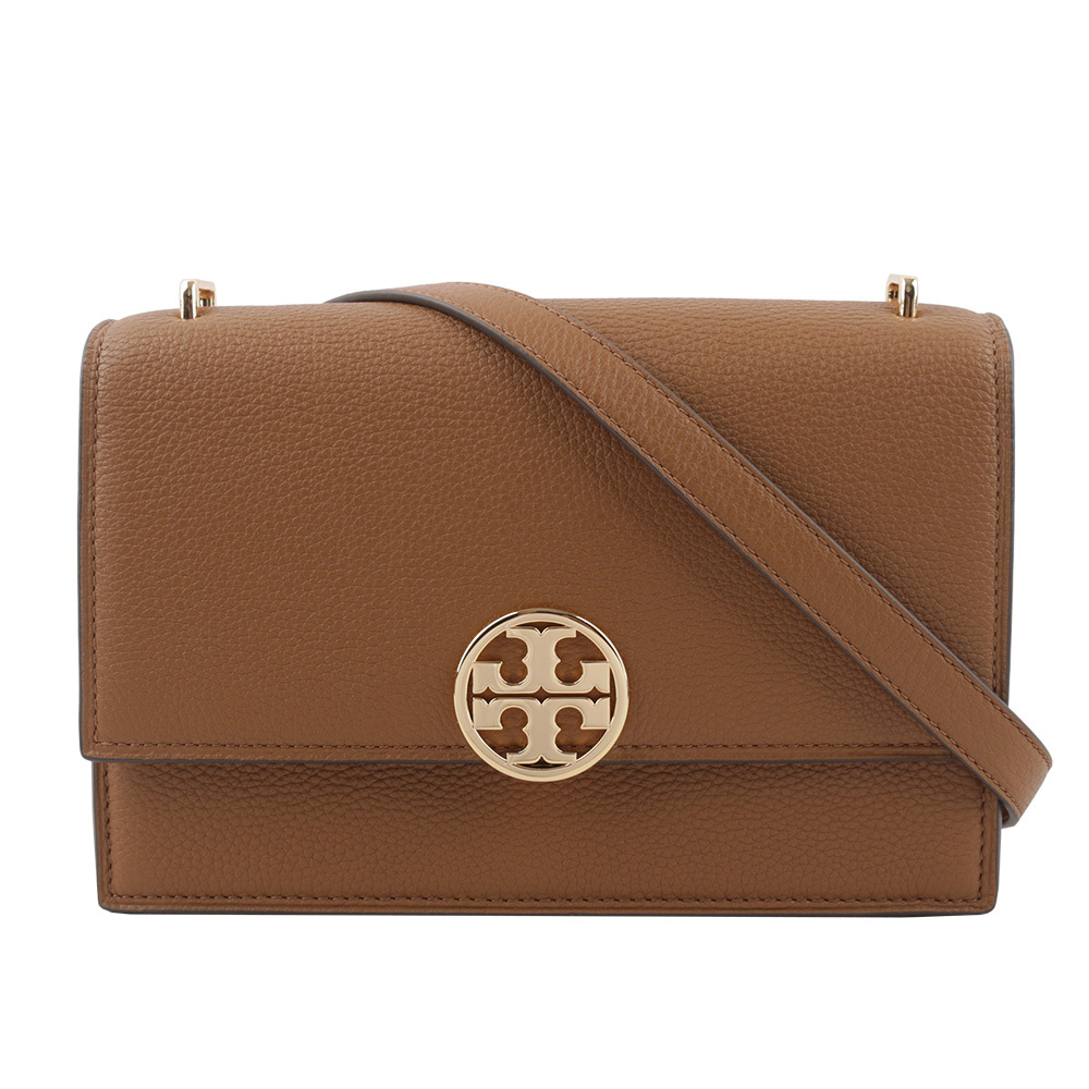 【Tory Burch】Miller 荔枝皮革翻蓋肩背/斜背二用包(木棕色)
