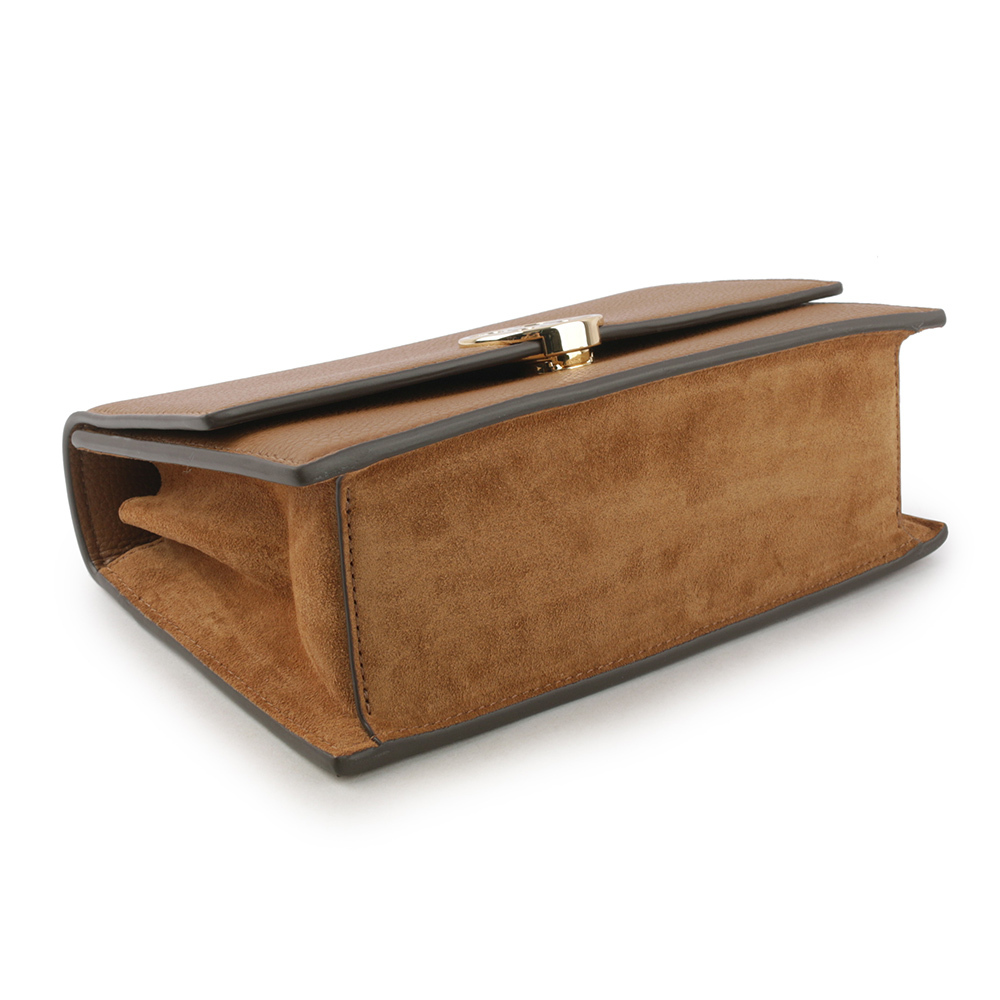 【TORY BURCH】Miller 荔枝皮革翻蓋肩背/斜背二用包(木棕色) 154675 202