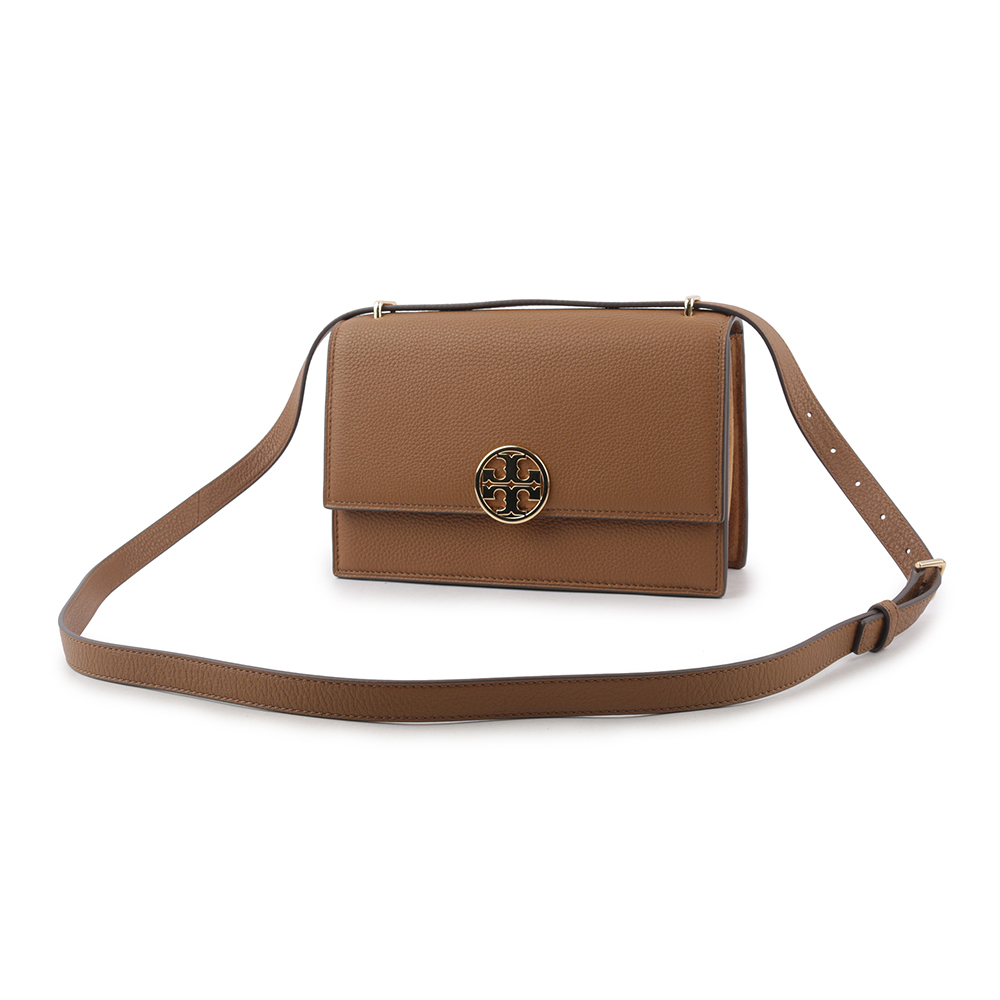 【TORY BURCH】Miller 荔枝皮革翻蓋肩背/斜背二用包(木棕色) 154675 202