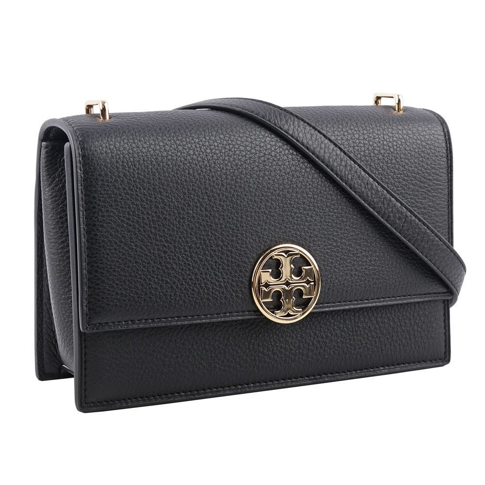 【Tory Burch】Miller 荔枝皮革翻蓋肩背/斜背二用包(黑色)