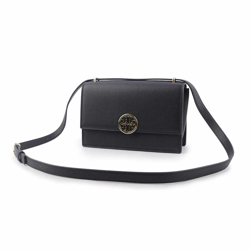 【TORY BURCH】Miller 荔枝皮革翻蓋肩背/斜背二用包(黑色) 154703 001