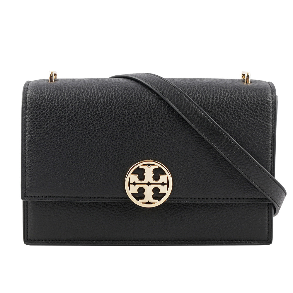 【TORY BURCH】Miller 荔枝皮革翻蓋肩背/斜背二用包(黑色) 154703 001