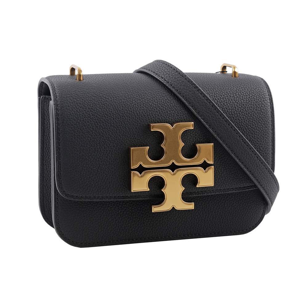 【TORY BURCH】Eleanor 荔枝皮革大標誌翻蓋小款二用包(黑色) 155671 001