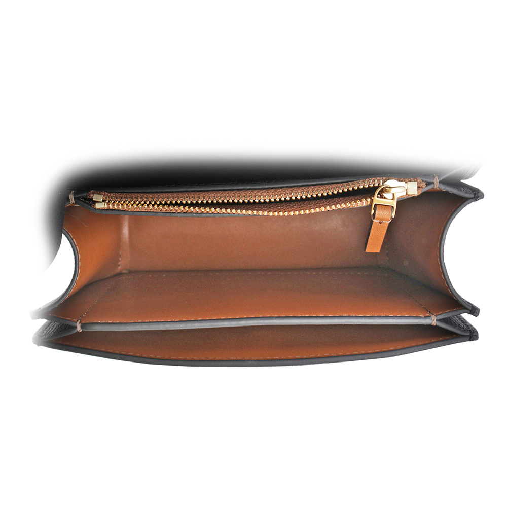 【TORY BURCH】Eleanor 荔枝皮革大標誌翻蓋小款二用包(黑色) 155671 001