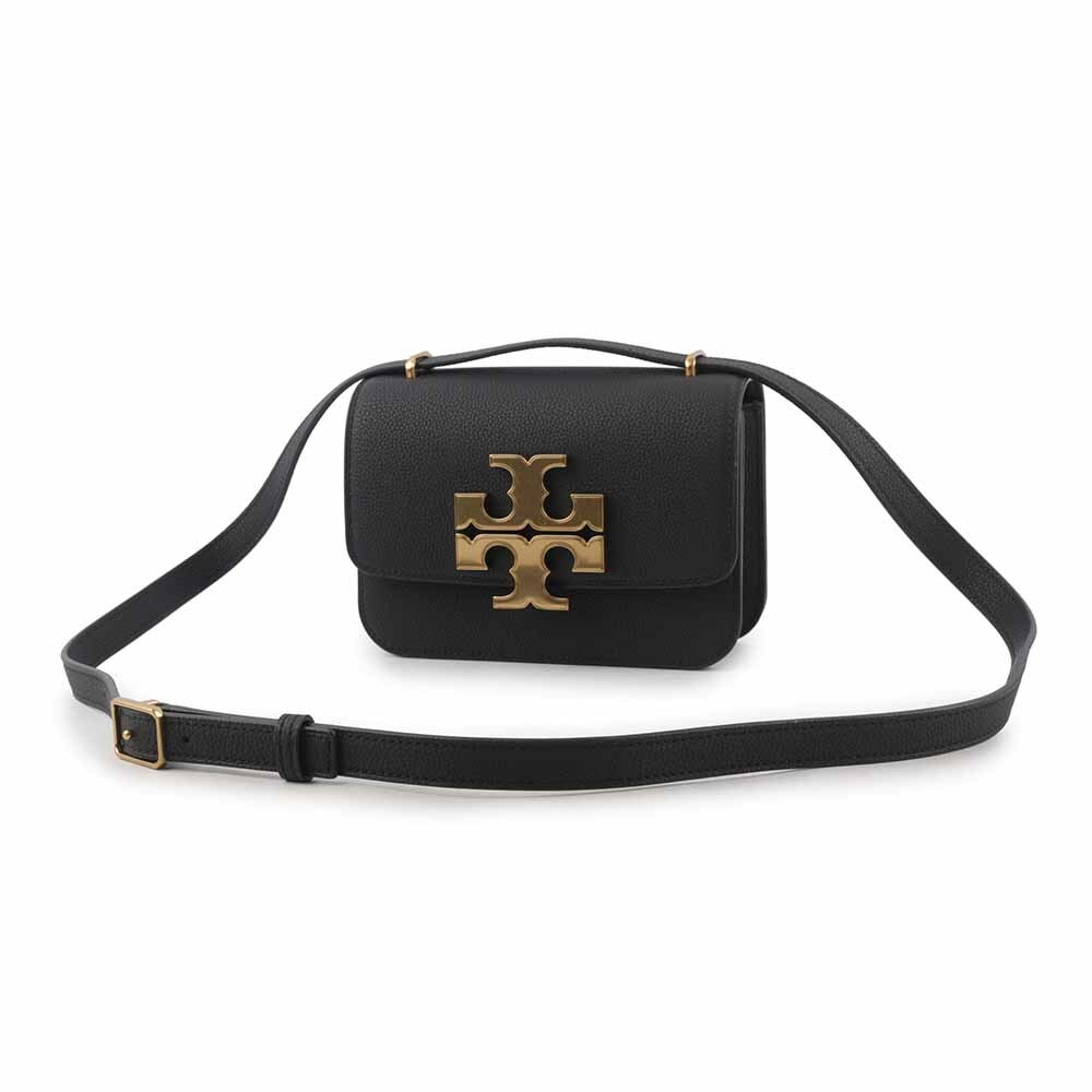 【TORY BURCH】Eleanor 荔枝皮革大標誌翻蓋小款二用包(黑色) 155671 001