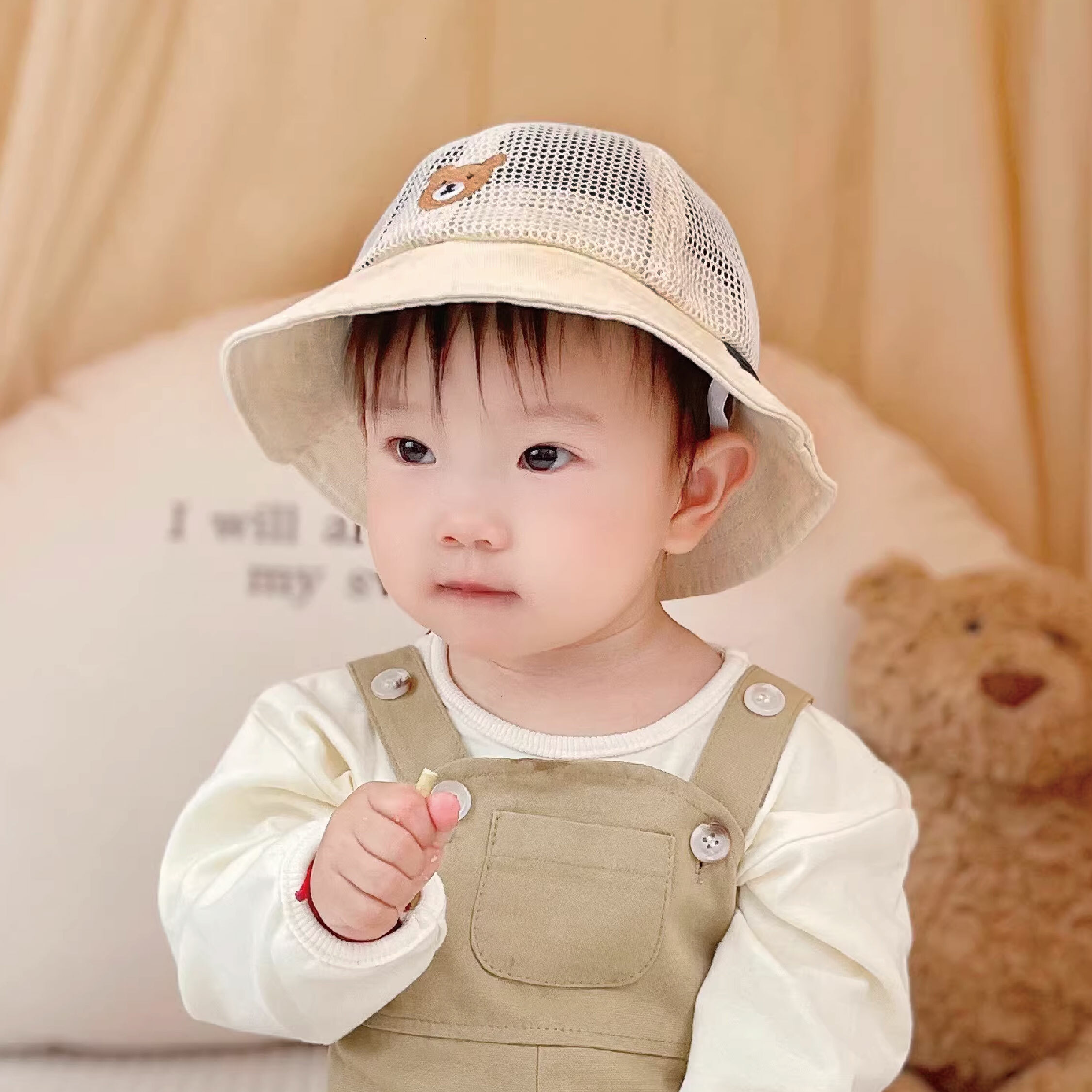 【JA1452】刺繡小熊網眼透氣漁夫帽