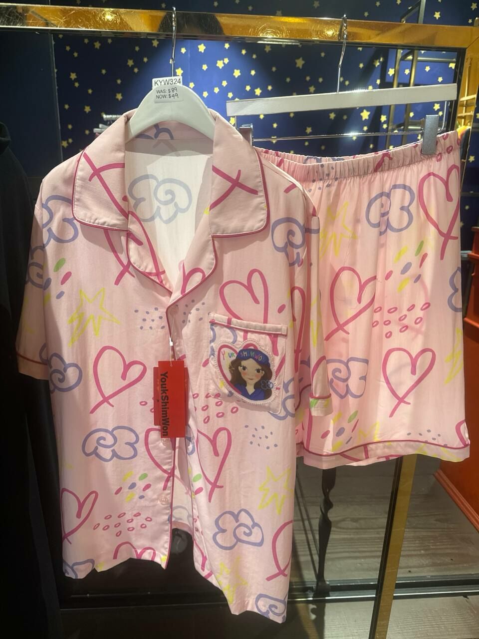 [S] YSW LUNA PATCH WITH HEART PRINT PANJAMA SET,PINK, J2XPA04PKLNF (SYW295)