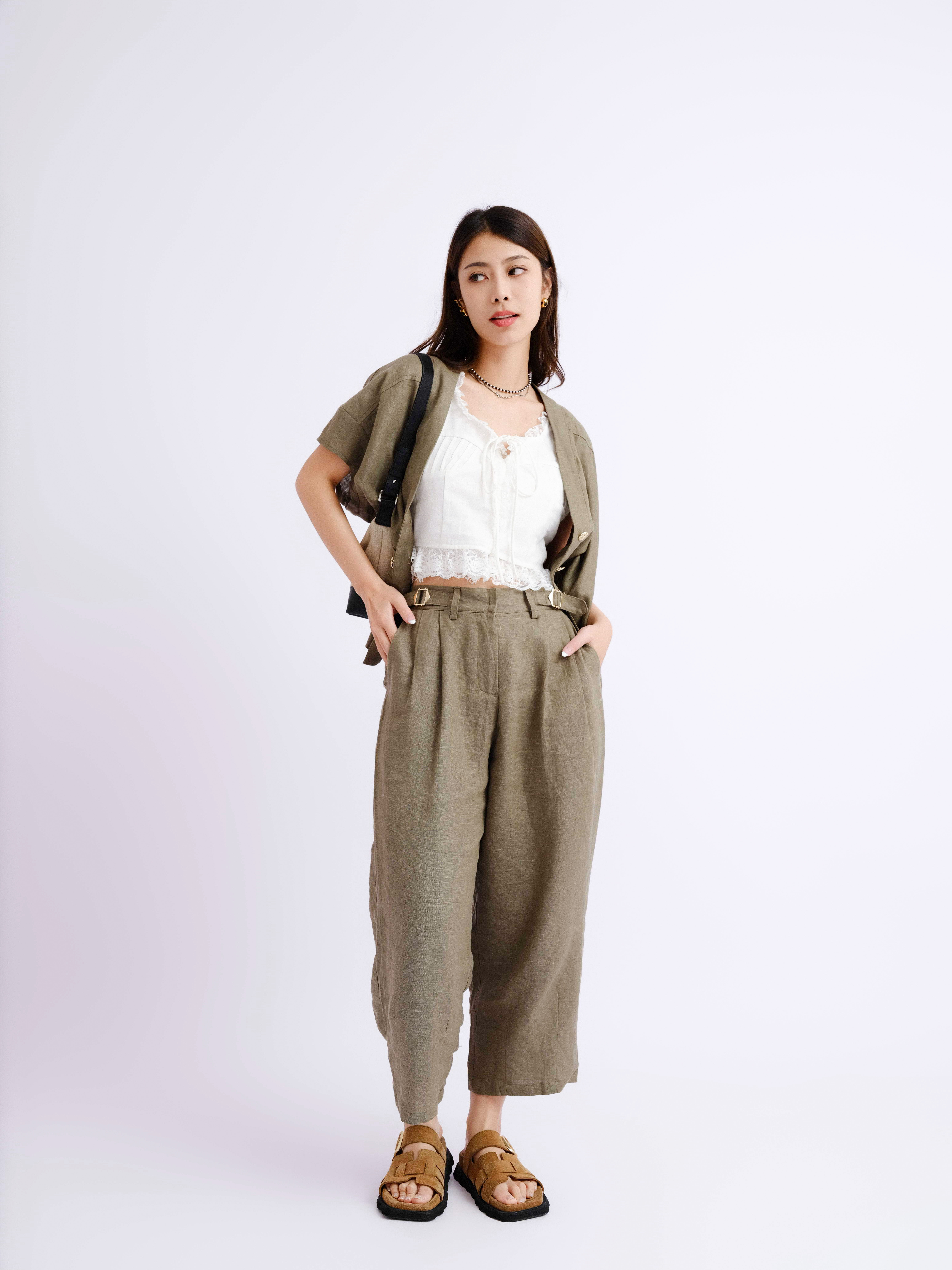 金扣盒形棉麻短外套 (現貨款式）