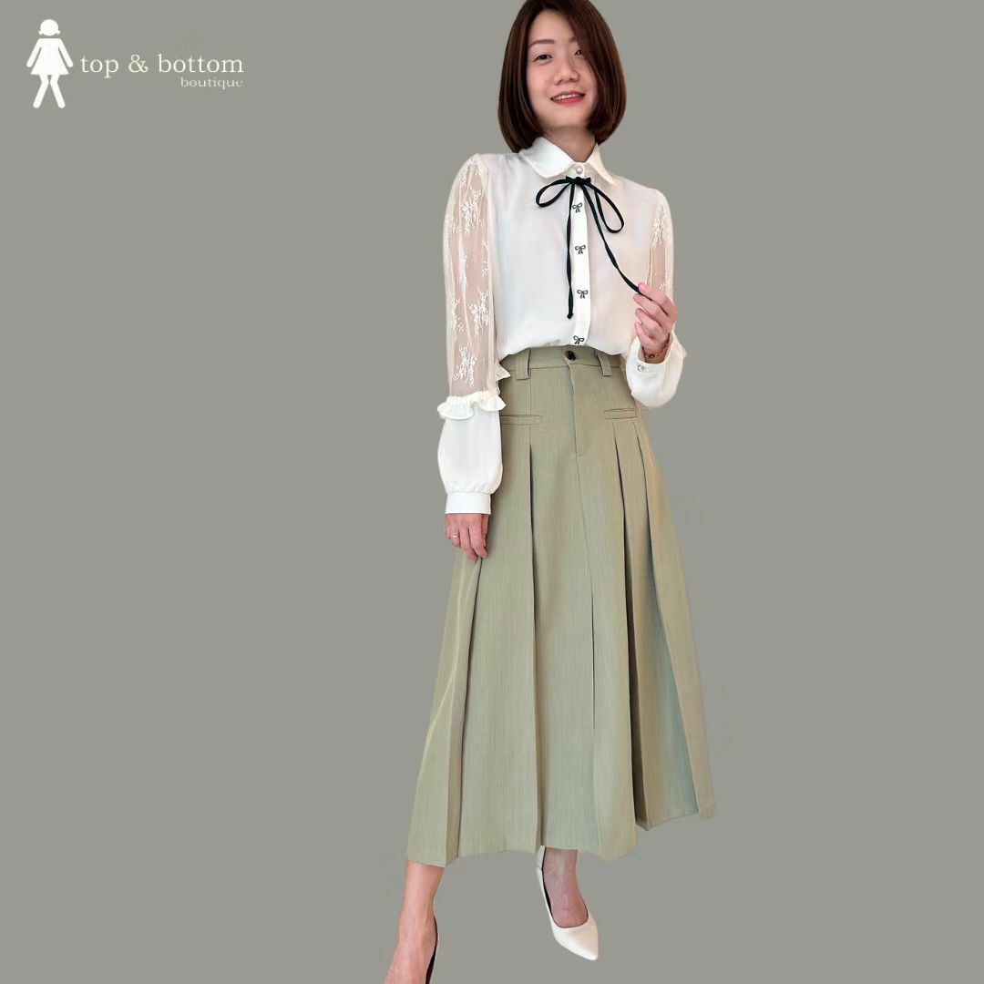 LACE SLEEVE RIBBON BOW CHIFFON BLOUSE