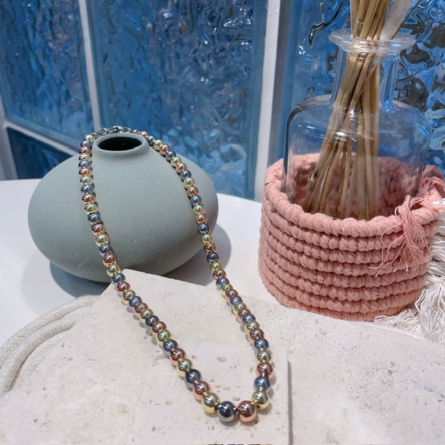 三色黑膽石短頸鏈