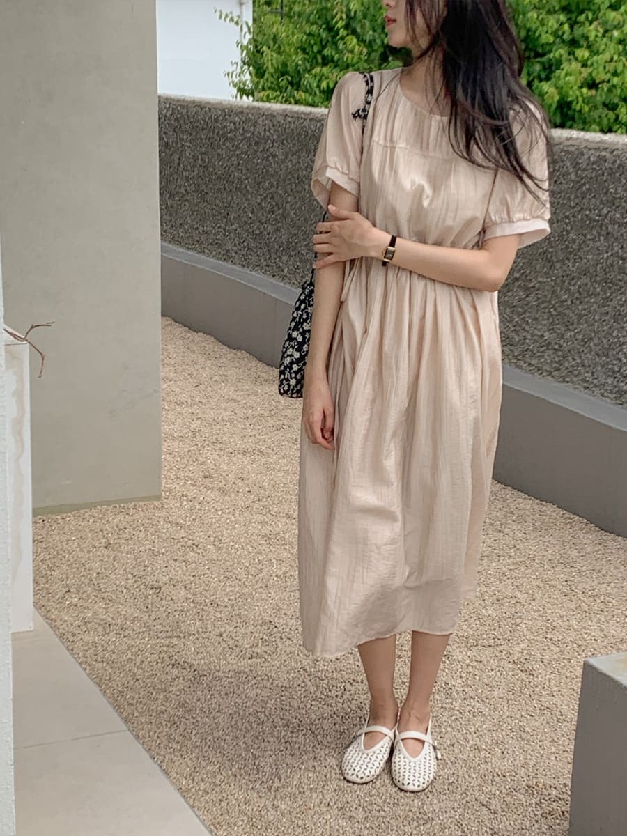 韓國Cherrykoko授權 夏日光澤高腰側綁帶天絲洋裝