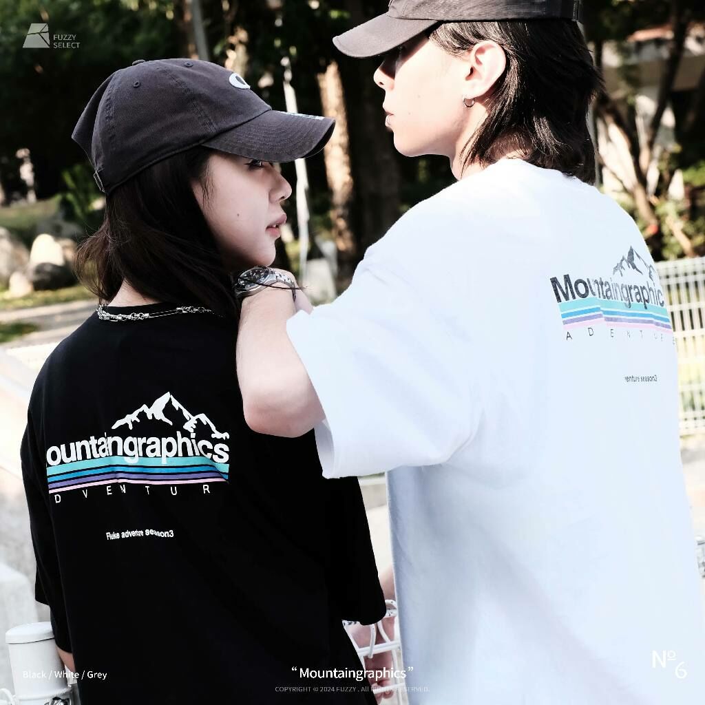 【逢甲 FUZZY】Mountain graphics Tee 潮流 日常 美式 圖案 Logo 短T 短Tee 黑 白