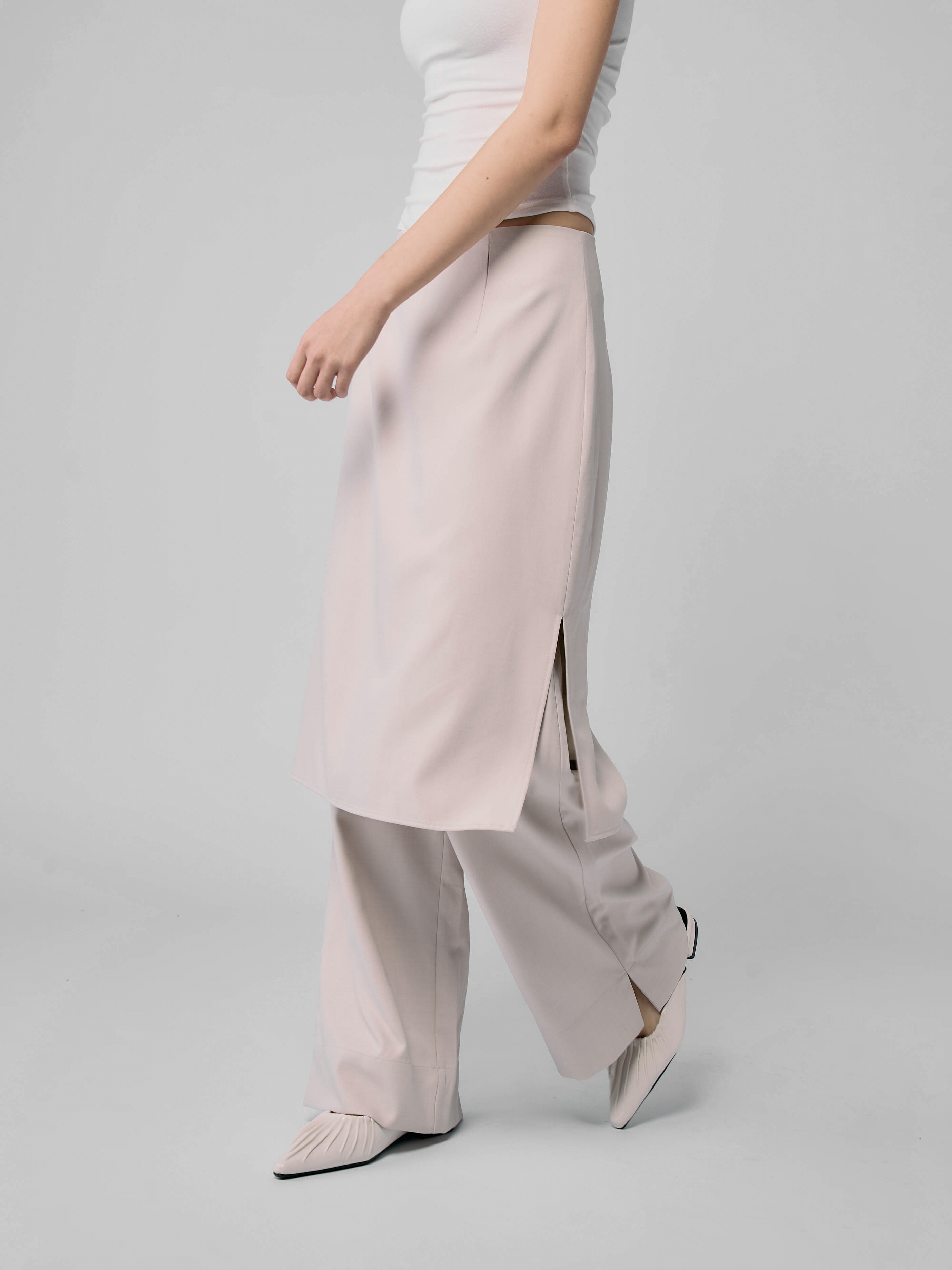 光澤西裝片裙-杏