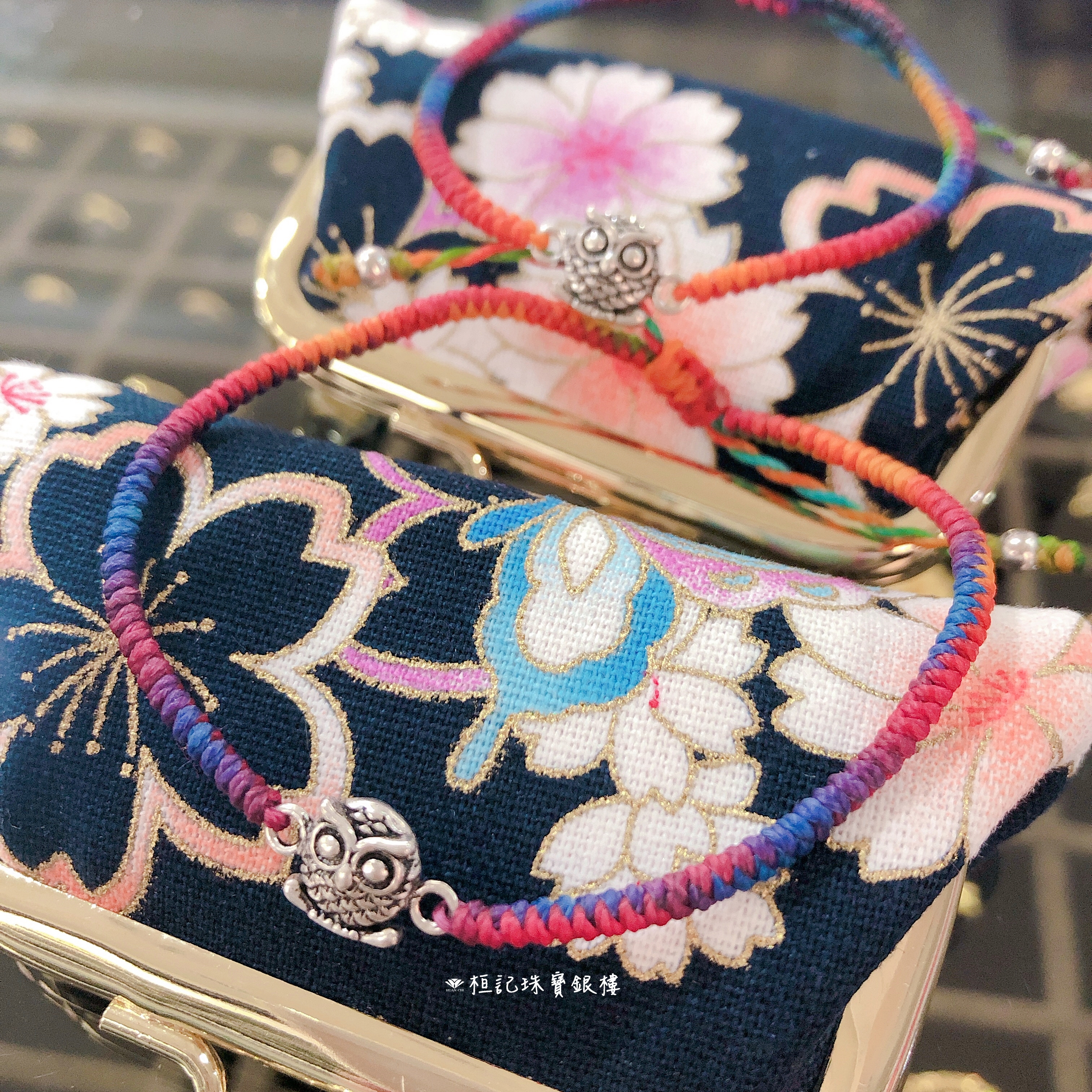 貓頭鷹 純銀多彩線編織手鍊