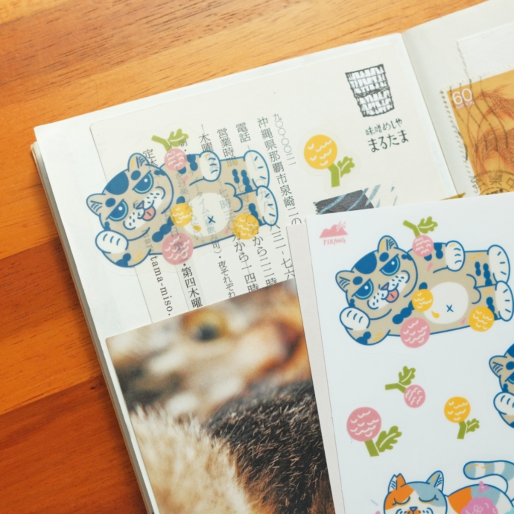 達吉美吉 貓與花透明割型貼紙｜皮康