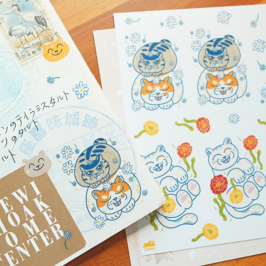 福吉巧吉事吉 貓與花透明割型貼紙｜皮康