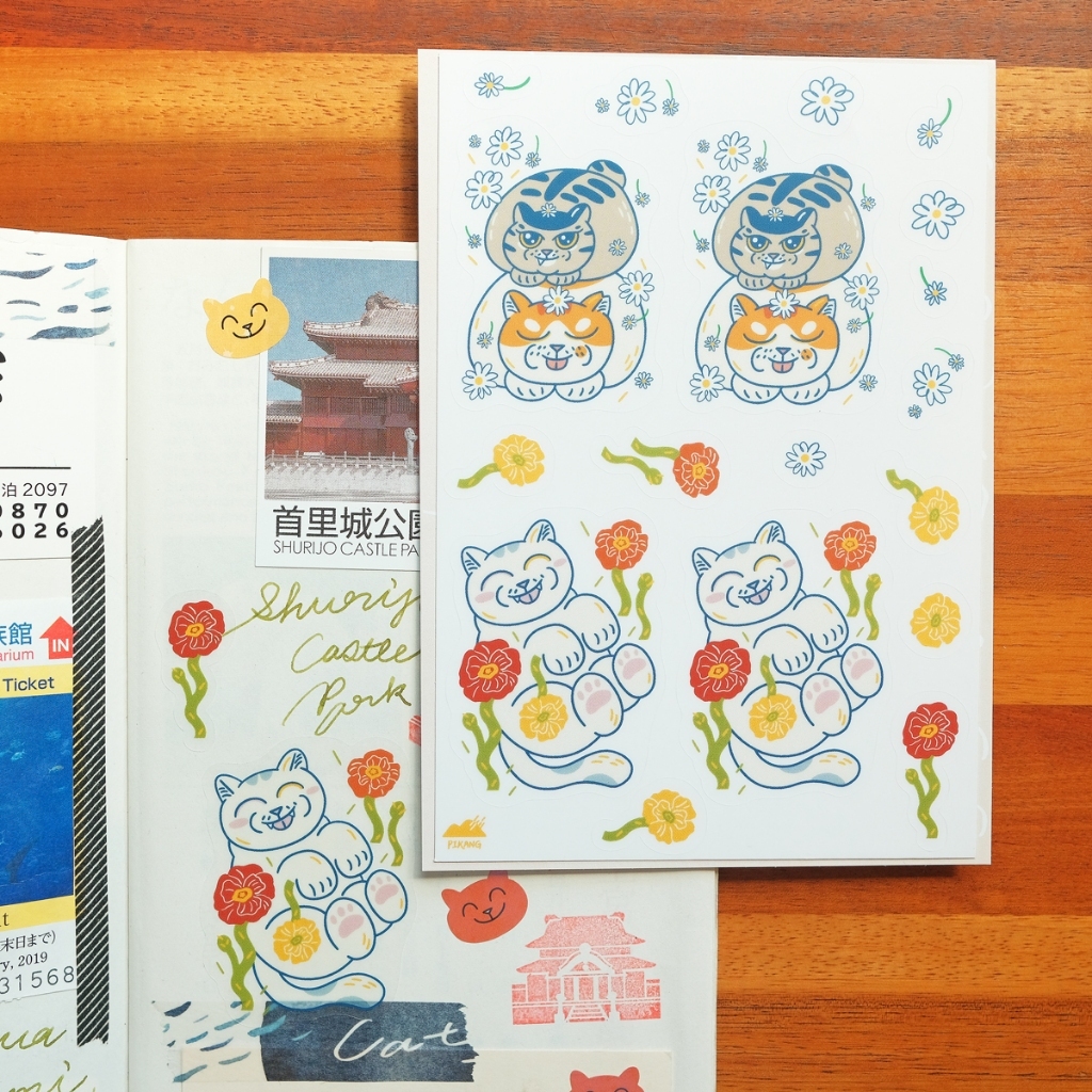 福吉巧吉事吉 貓與花透明割型貼紙｜皮康