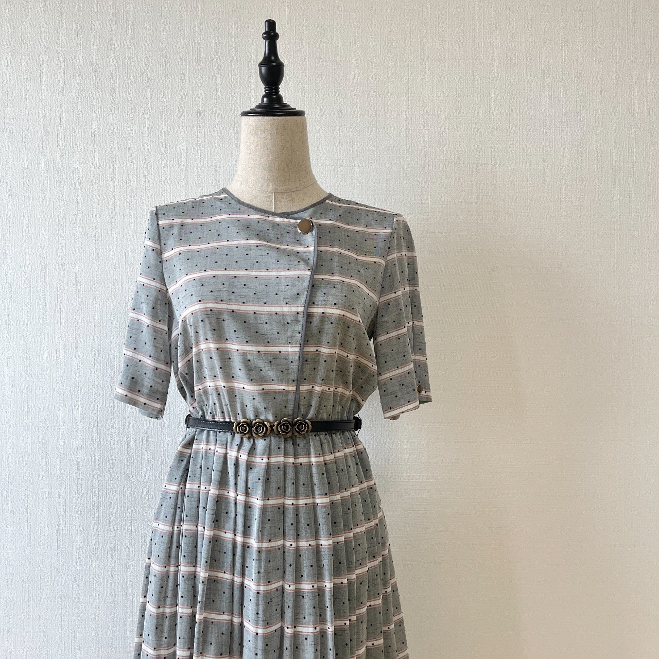日本製灰色小波點古著連身裙