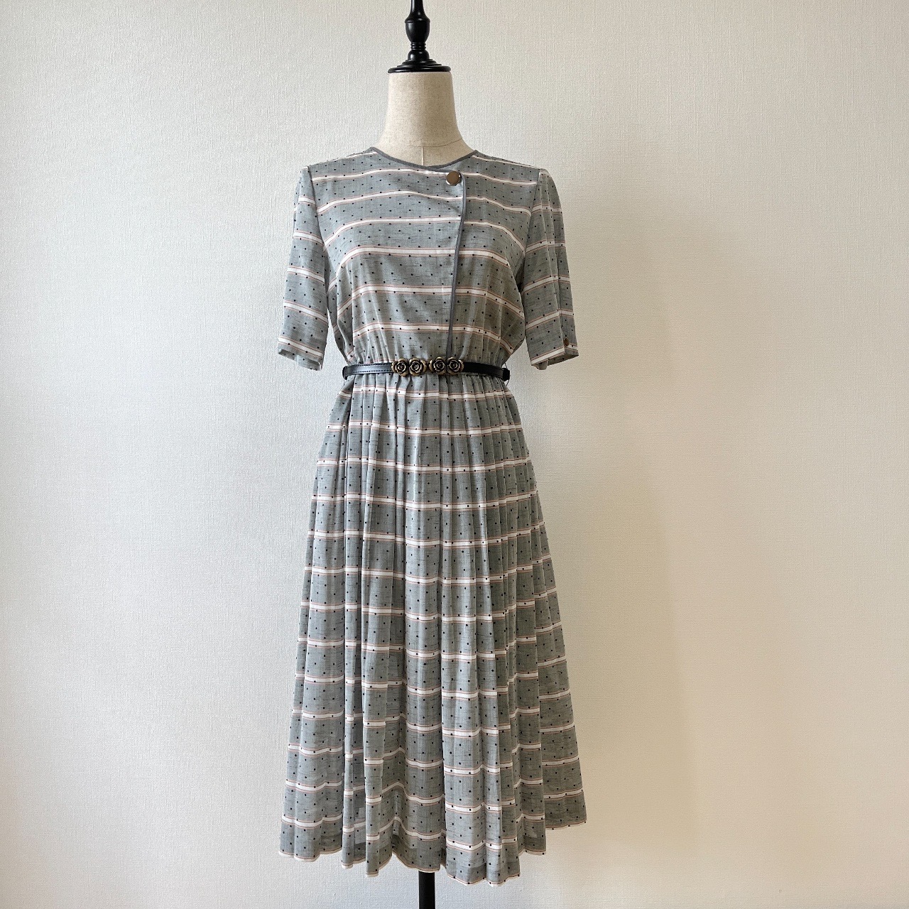 日本製灰色小波點古著連身裙