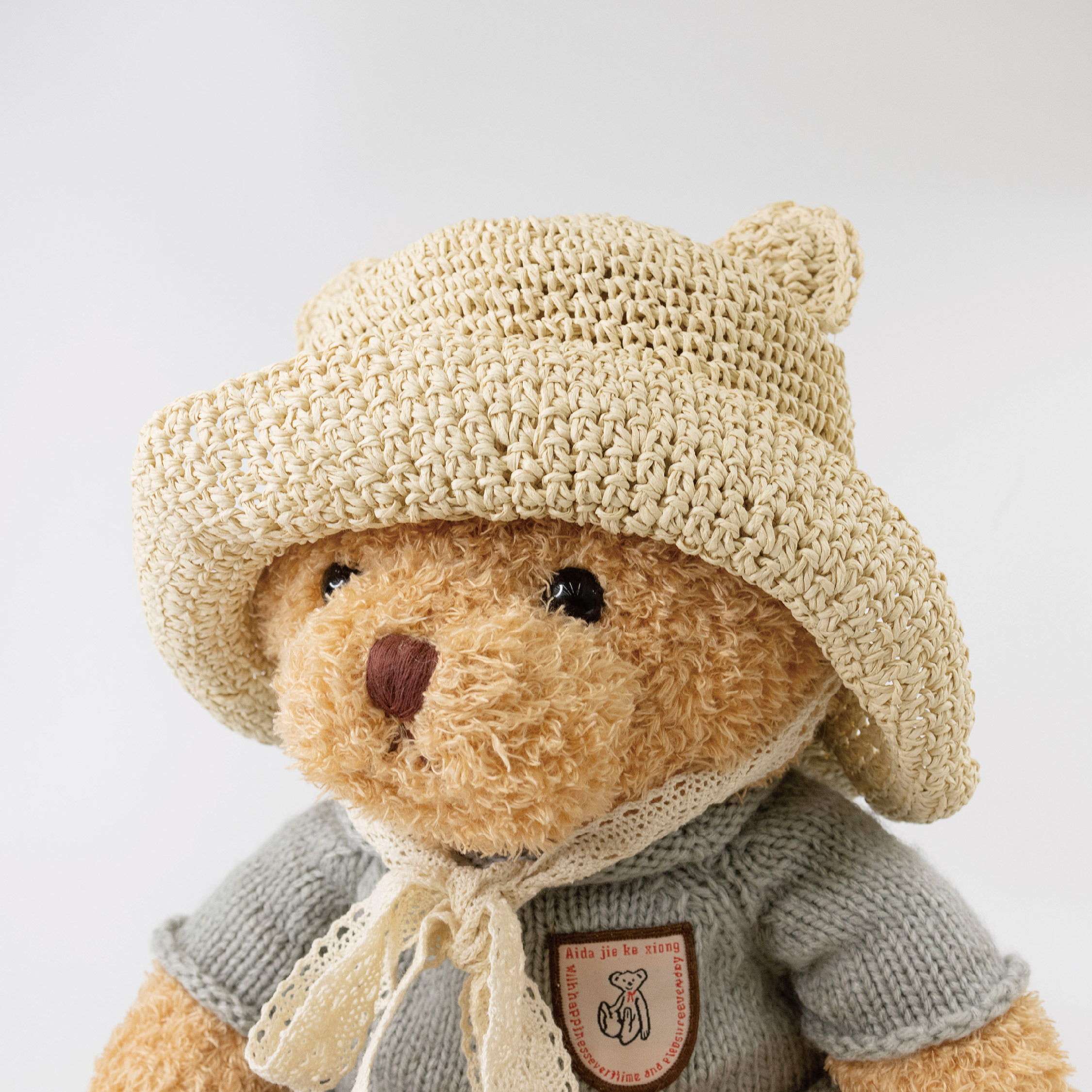 【JA1428】立體熊耳編織緞帶軟簷草帽