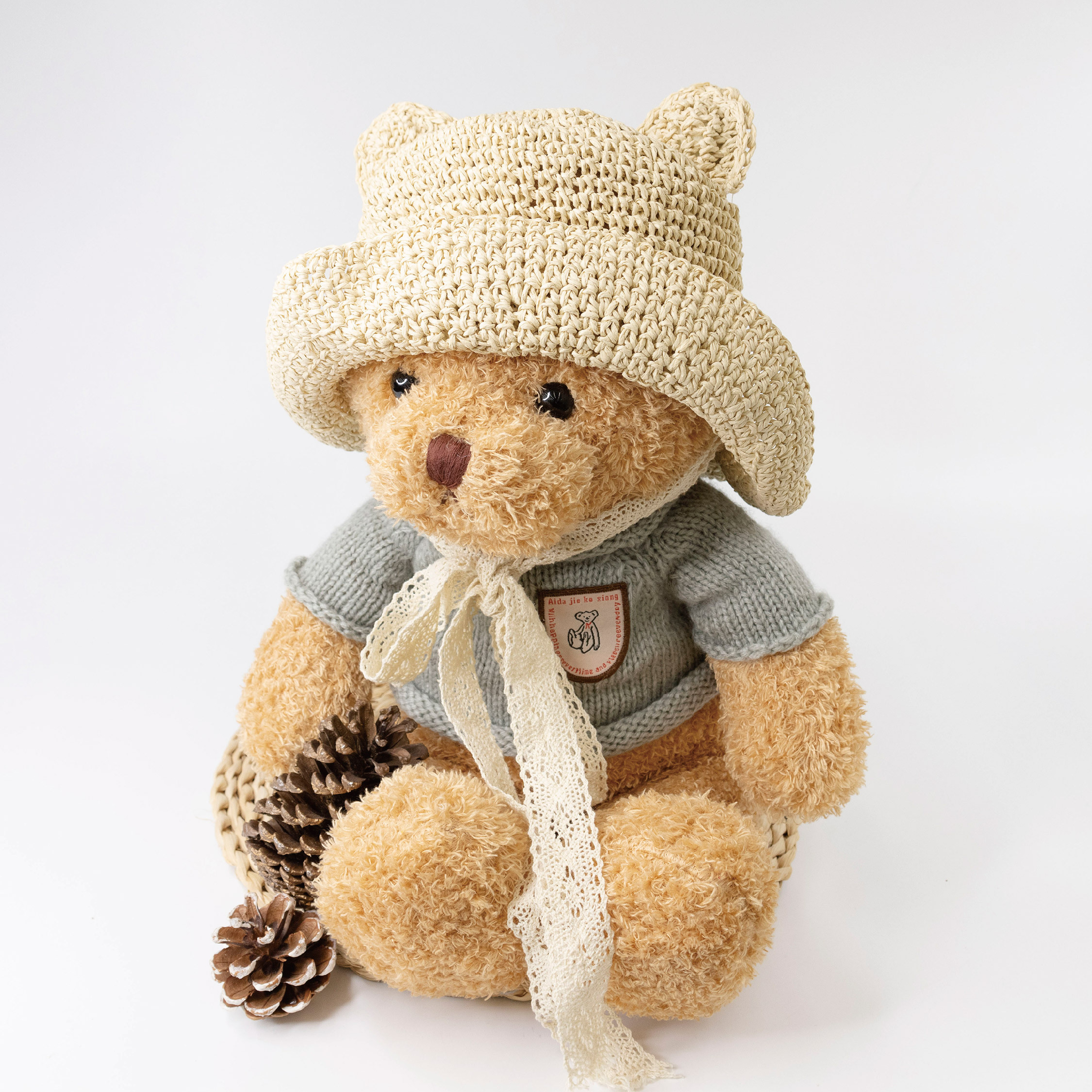 【JA1428】立體熊耳編織緞帶軟簷草帽