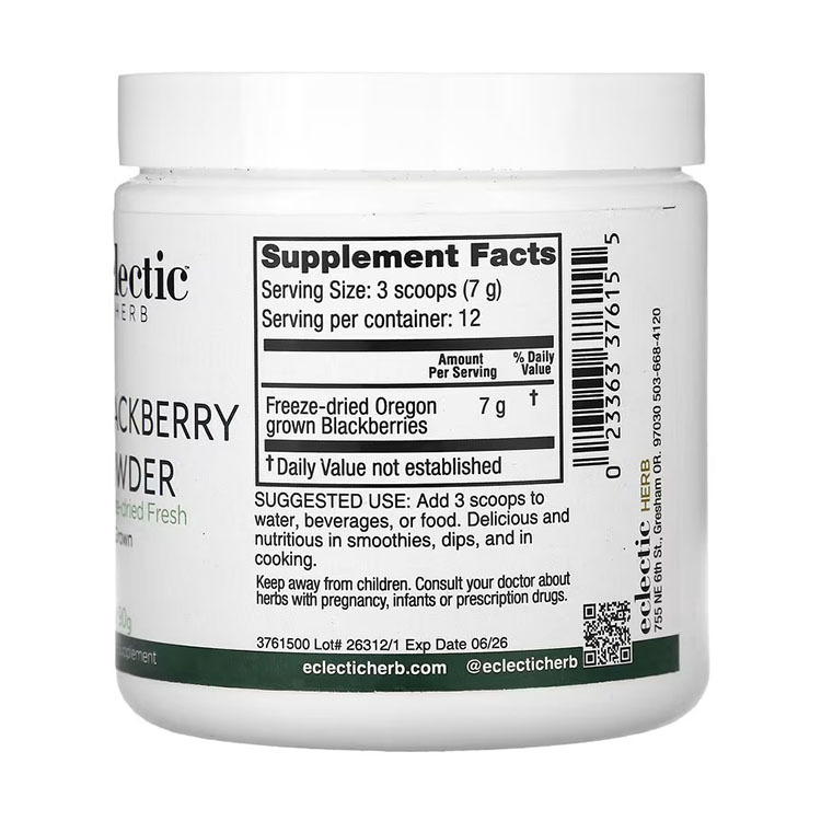 Eclectic Institute, Raw Fresh Freeze-Dried, Blackberry Powder, Raw, 3.2 oz (90 g)