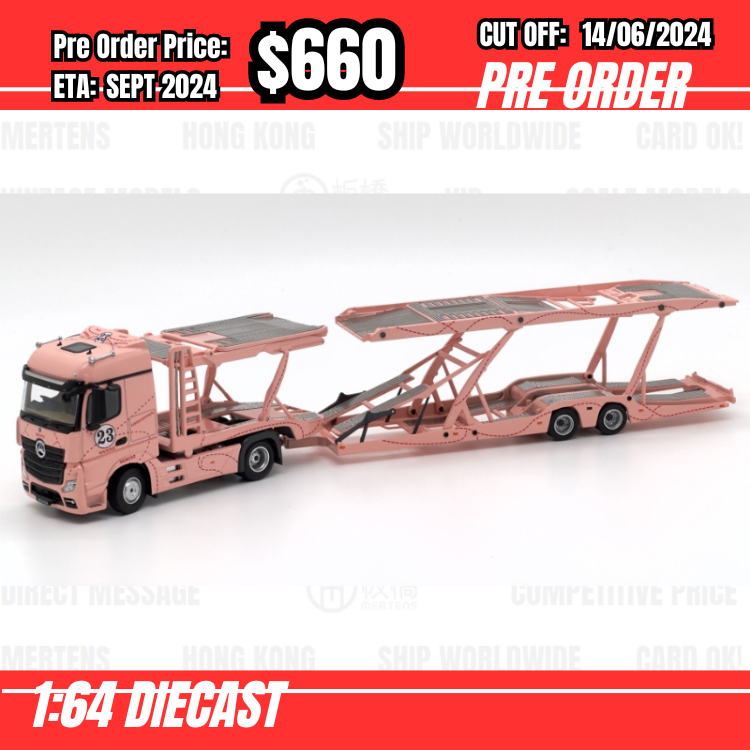 PO-$660 * Unique Model * 1:64 Mercedes Actros Double Deck Trailer Pinkpig [OD12/06]