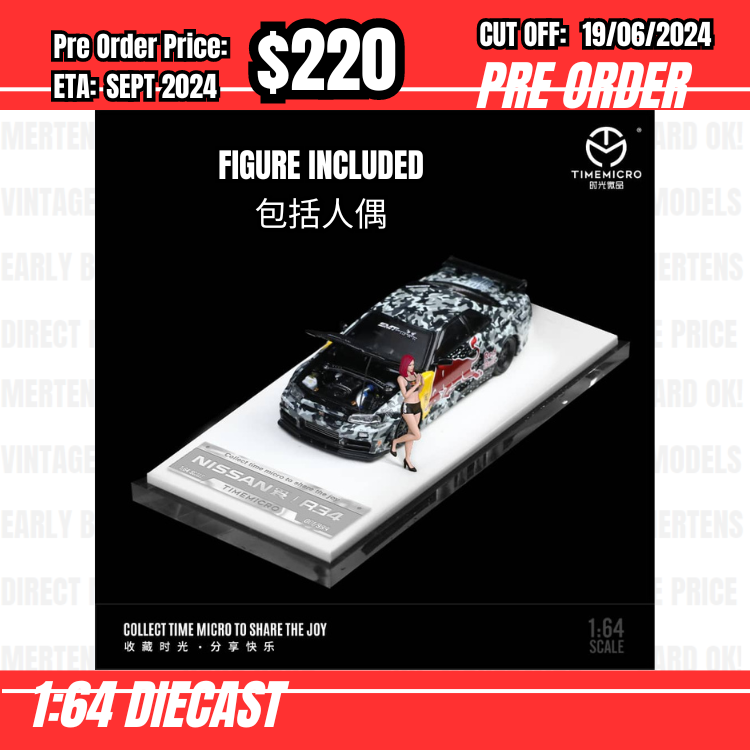PO-$220 * Time Micro * 1:64 Nissan GTR R34 Z-Tune Red Bull w/figure [OD12/06]