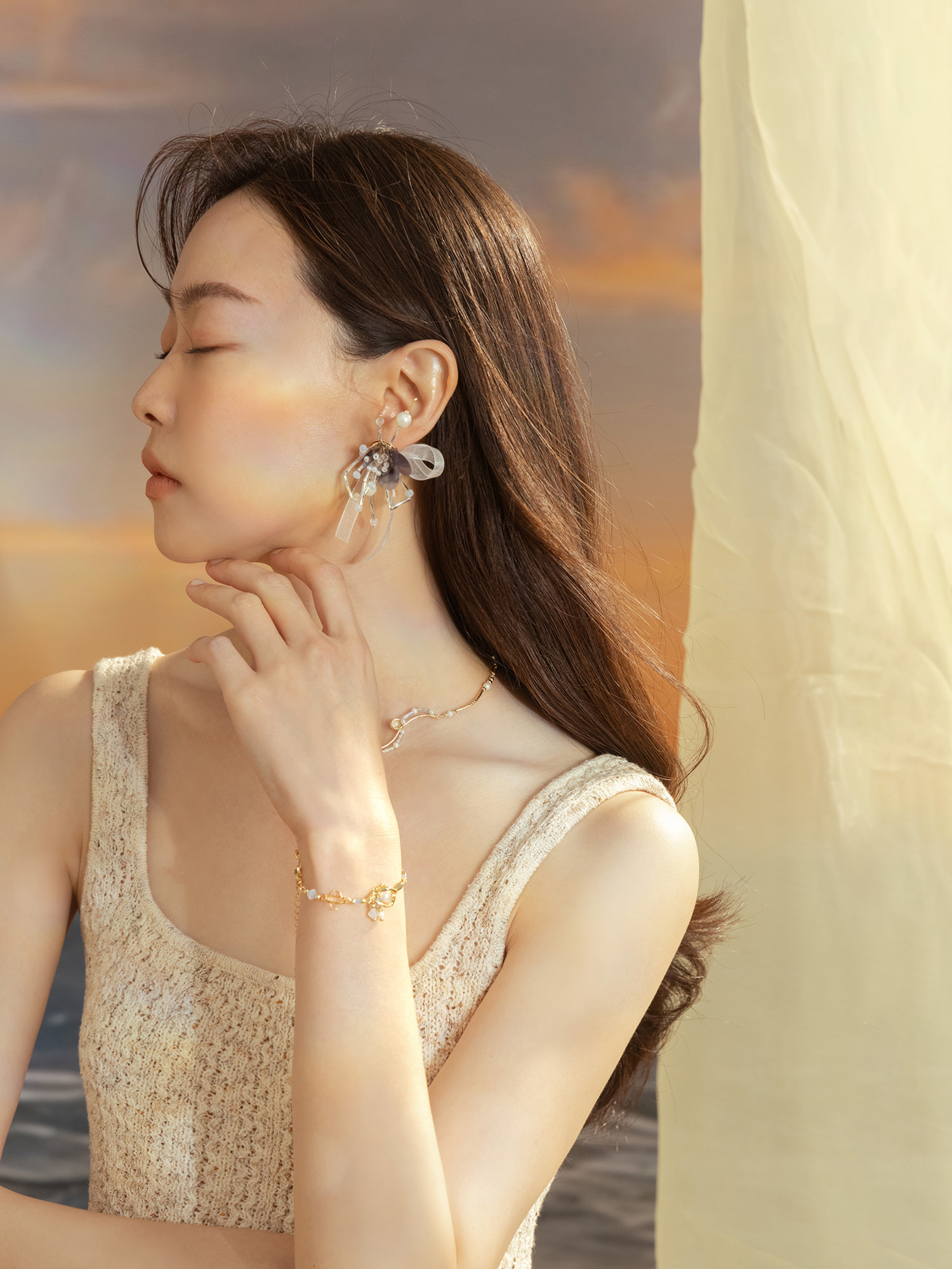 朵朵浪花。MUCHAT手作14KGP施華洛水晶珍珠幾何手鍊