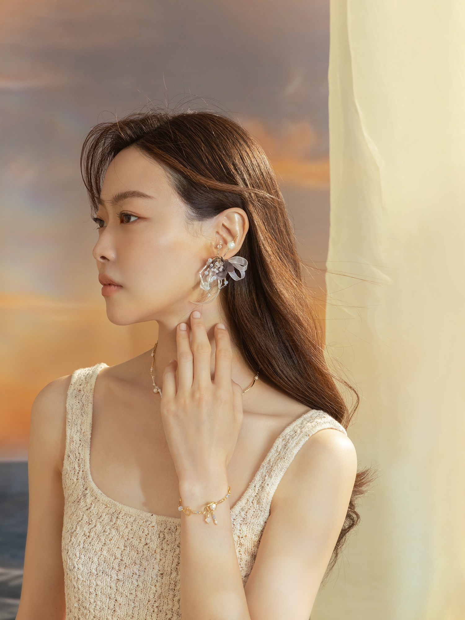 來一口聖代。(2way)MUCHAT手作14KG立體水晶珠花蝶結耳環