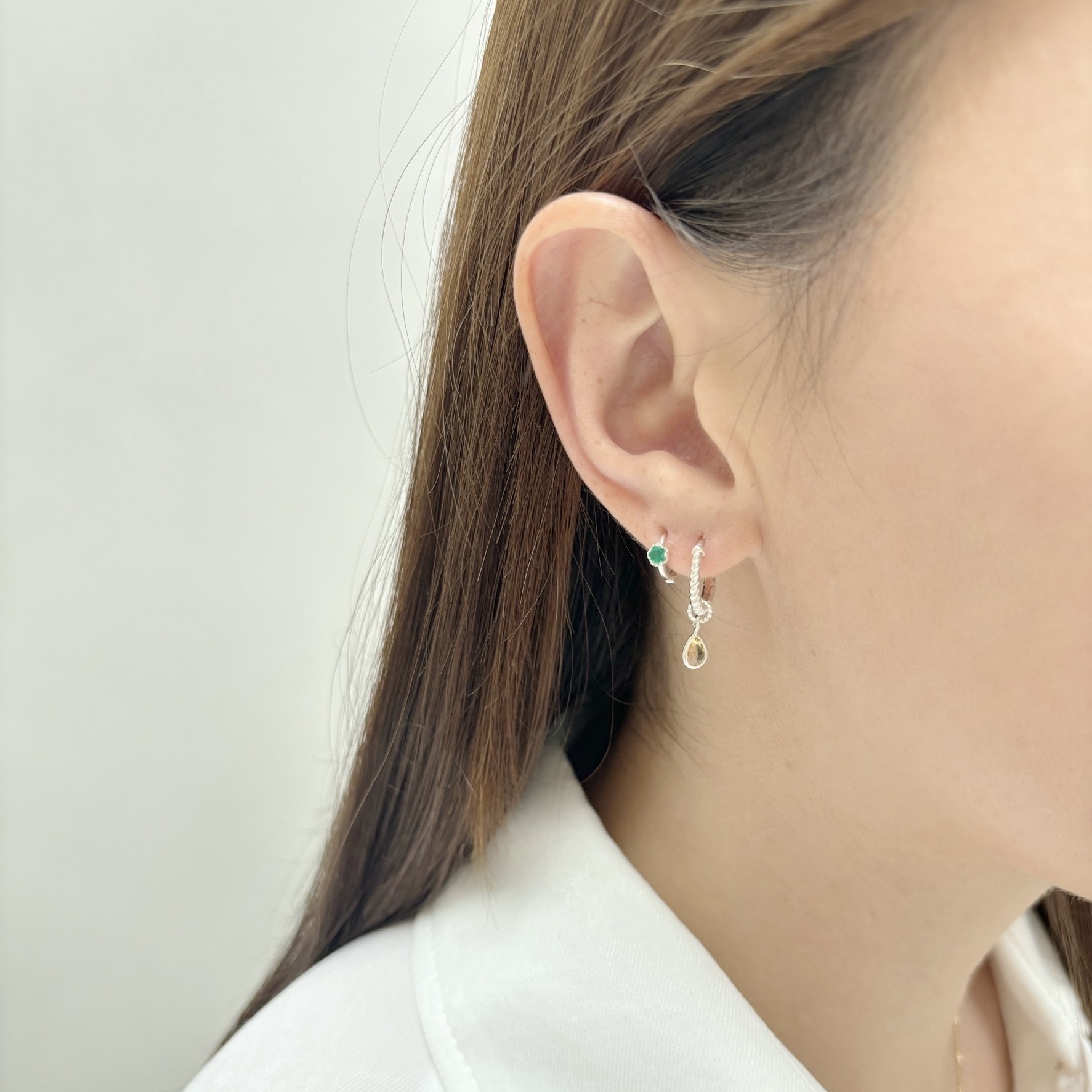 小花六爪綠瑪瑙耳骨圈