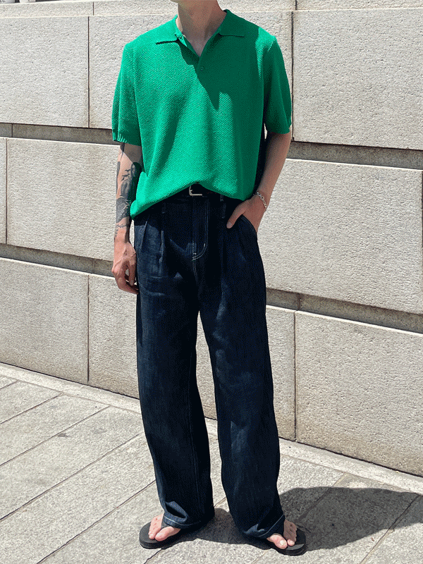 華夫格領子短袖針織衫