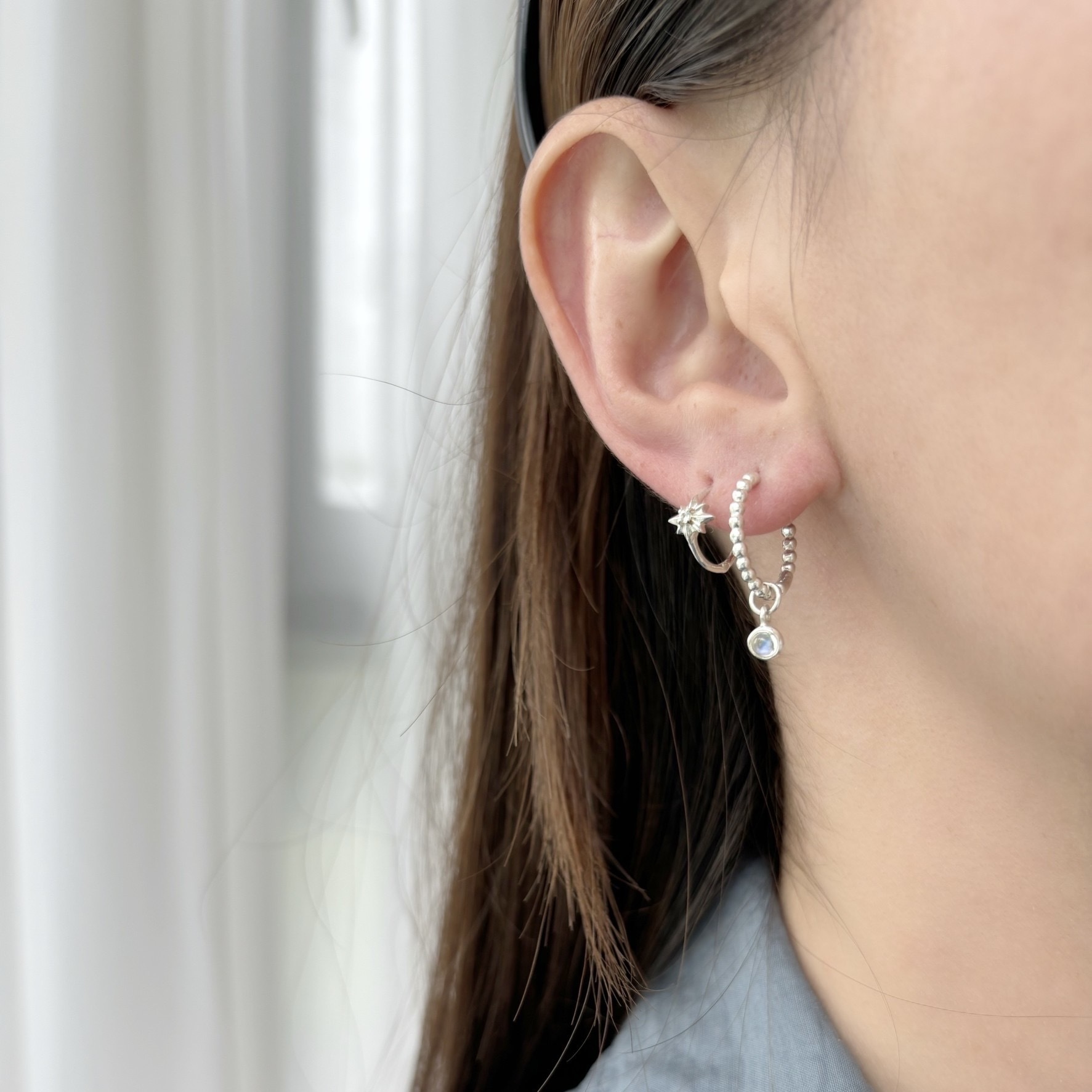 光面小圓月光石耳墜