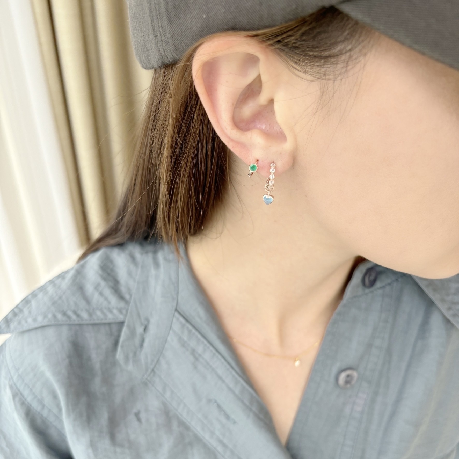 小花六爪綠瑪瑙耳骨圈