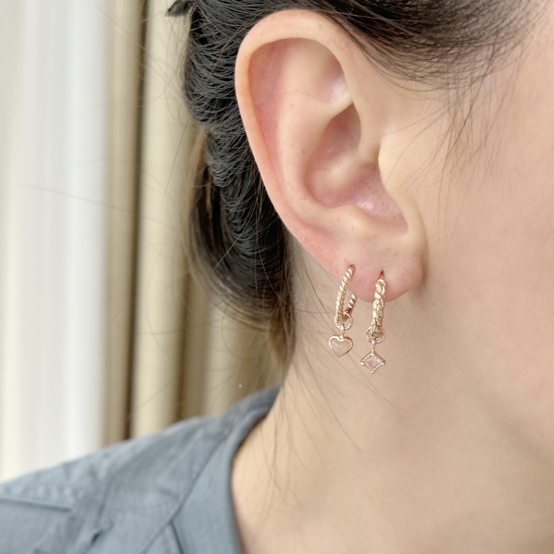 蛋糕菱形粉晶耳墜